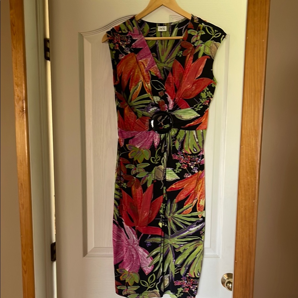 Cache Sheath Dress Pink Red V-Neck Sleeveless Midi